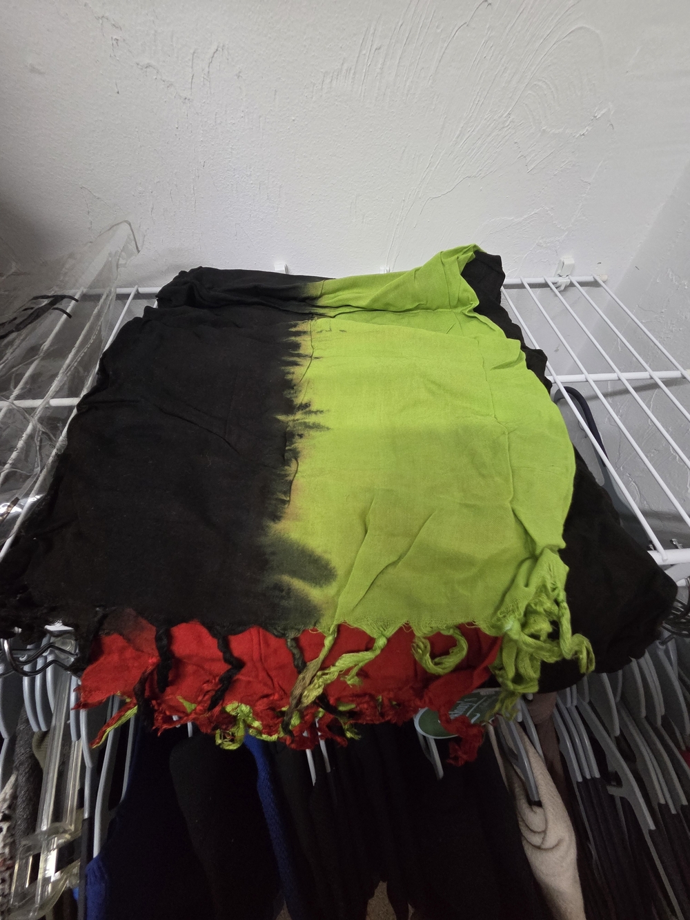 Women’s Black & Lime Green Ombre Scarf with Red Accent